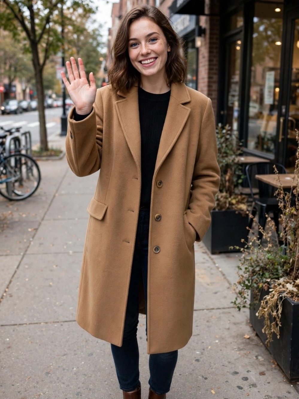 Fair Lady Womens Camel Single-Breasted Pea Coat PTP 23” L 37”